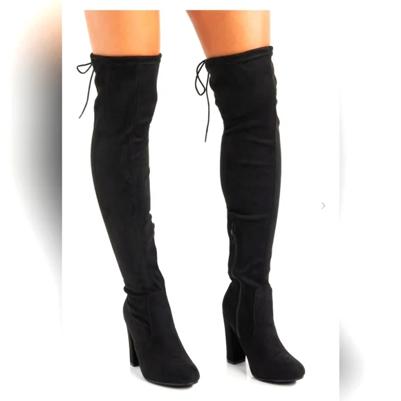 Rue21 Shoes Black Over The Knee Heeled Tie Boots Poshmark